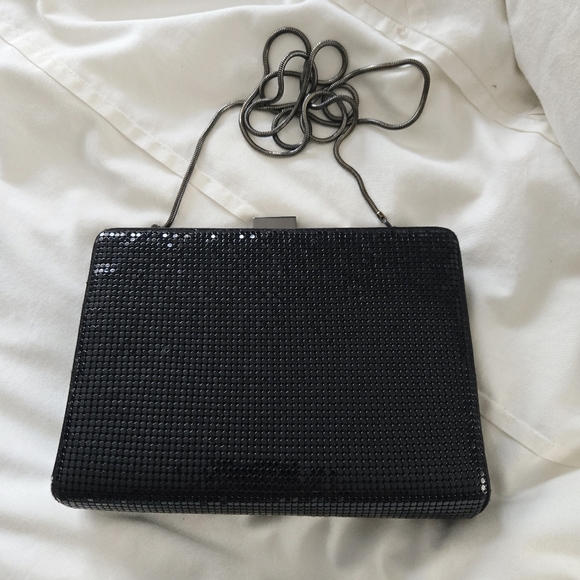 Vintage Elan Black Mesh Sparkle Handbag Clutch with Chain - Picture 9 of 16